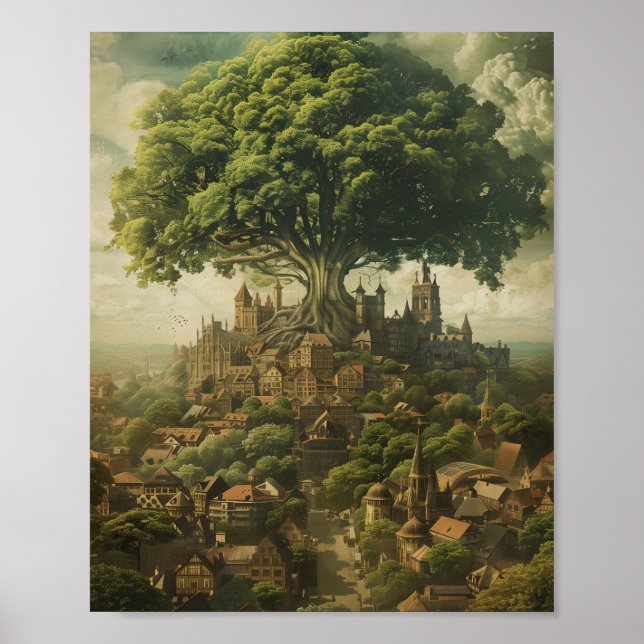 Medieval City With Giant Tree Poster (Front)
