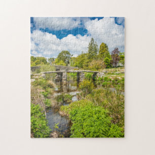 Medieval clapper bridge over river in Dartmoor UK Jigsaw Puzzle