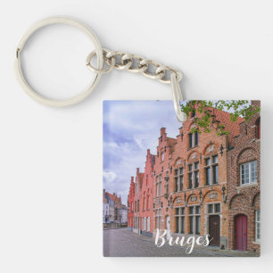 Medieval colorful brick houses in Bruges, Belgium Keychain
