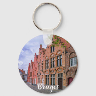 Medieval colorful brick houses in Bruges, Belgium Keychain