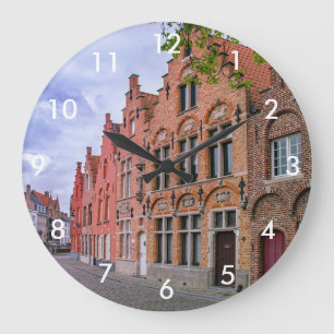 Medieval colorful brick houses in Bruges, Belgium Large Clock