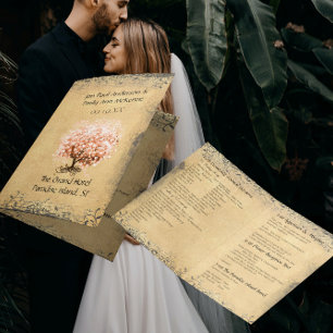 Medieval Coral Heart Leaf Tree Wedding Program