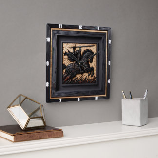 Medieval Creation: Hue Steed Wood Art  Square Wall Clock