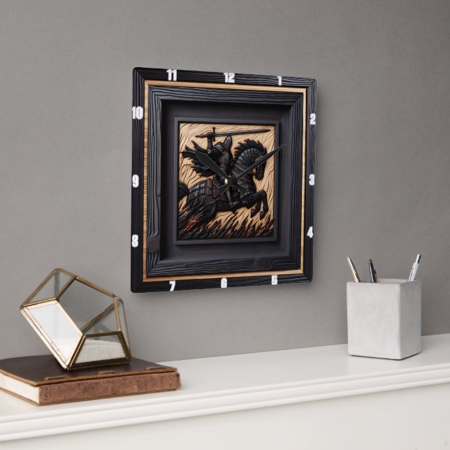 Medieval Creation: Hue Steed Wood Art  Square Wall Clock (Office)