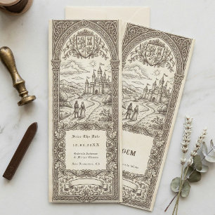 Medieval Crest Wedding Bookmark Save The Date Invitation