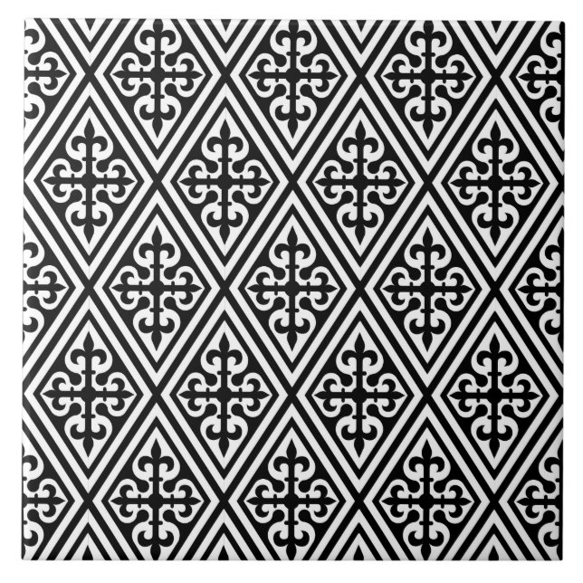Medieval Cross Damask - Black and White Tile (Front)