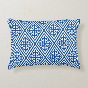 Medieval Cross Damask - Cobalt Blue and White Accent Pillow