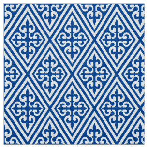 Medieval Cross Damask - Cobalt Blue and White Fabric