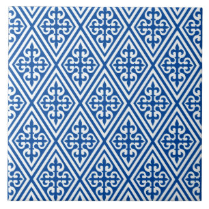 Medieval Cross Damask - Cobalt Blue and White Tile