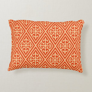 Medieval Cross Damask - Coral Orange and Peach Decorative Pillow