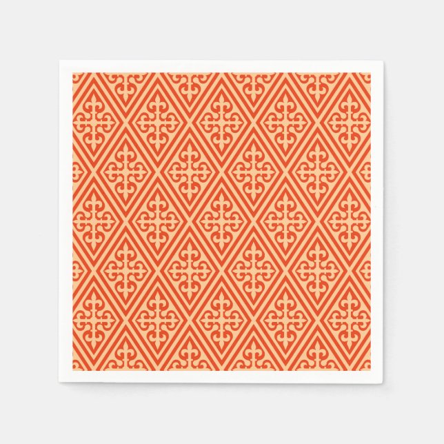Medieval Cross Damask - Coral Orange and Peach Napkin (Front)