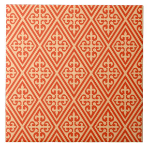 Medieval Cross Damask - Coral Orange and Peach Tile