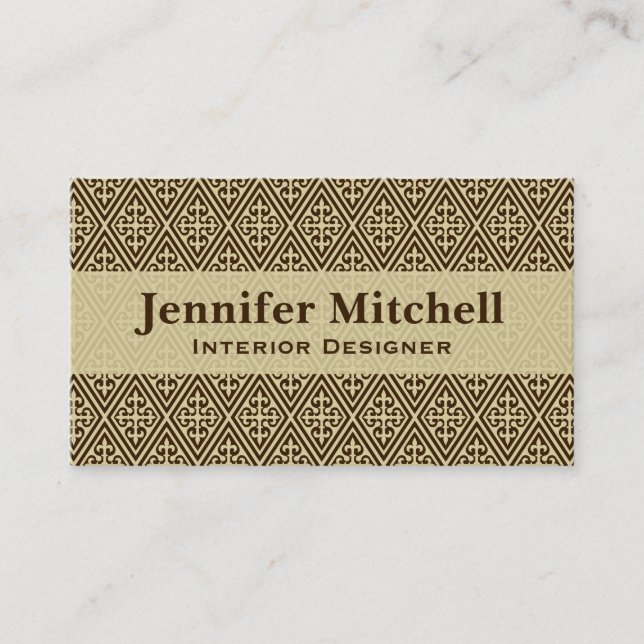 Medieval Cross Damask - Dark Brown and Tan Business Card (Front)