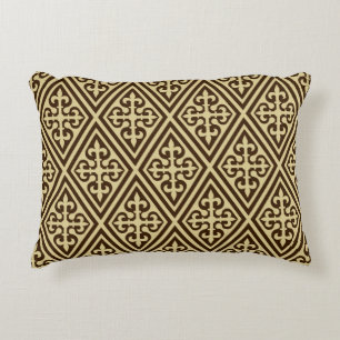Medieval Cross Damask - Dark Brown and Tan Decorative Pillow