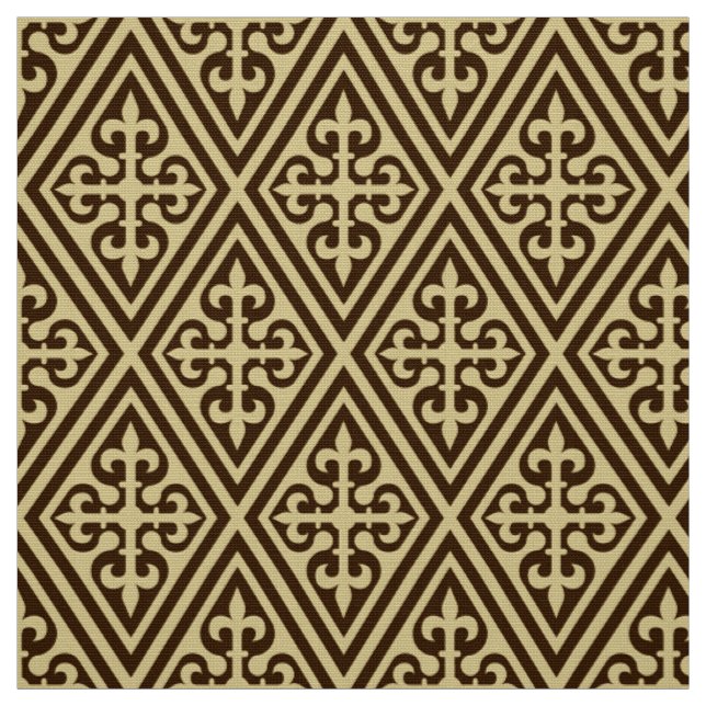 Medieval Cross Damask - Dark Brown and Tan Fabric (Swatch)