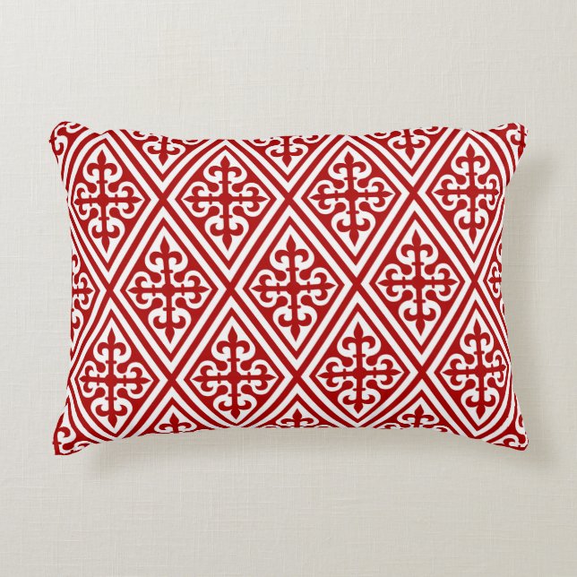 Medieval Cross Damask - Deep Red and White Accent Pillow (Front)