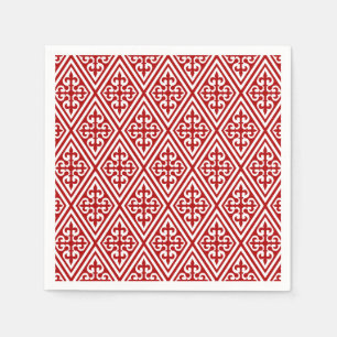 Medieval Cross Damask - Deep Red and White Napkin