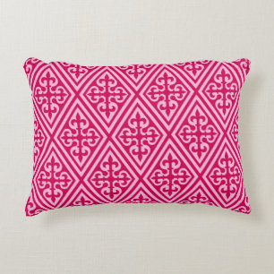 Medieval Cross Damask - Fuchsia Pink Decorative Pillow