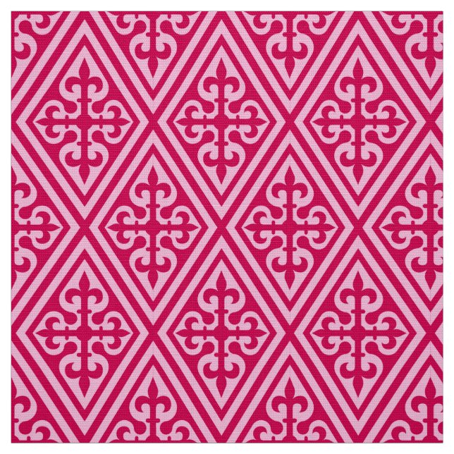 Medieval Cross Damask - Fuchsia Pink Fabric (Swatch)