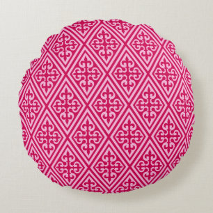 Medieval Cross Damask - Fuchsia Pink Round Pillow