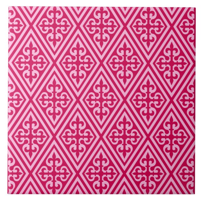 Medieval Cross Damask - Fuchsia Pink Tile (Front)