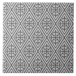 Medieval Cross Damask - Silver Grey / Grey Tile