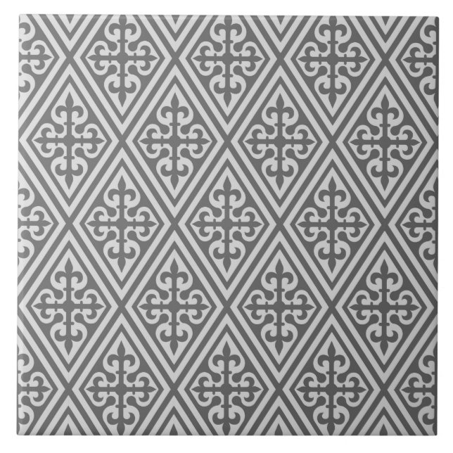 Medieval Cross Damask - Silver Grey / Grey Tile (Front)