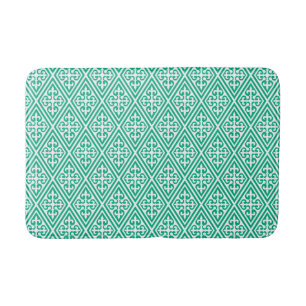 Medieval Cross Damask - Turquoise and White Bath Mat