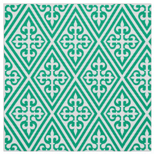 Medieval Cross Damask - Turquoise and White Fabric