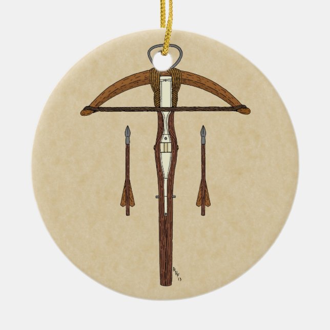 Medieval Crossbow with Bolts Ceramic Ornament (Front)