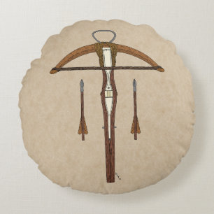 Medieval Crossbow with Bolts Round Pillow