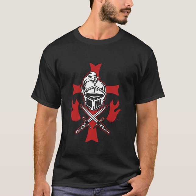 Medieval Crusader Knights Templar Helmet Cross and T-Shirt (Front)