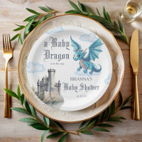 Medieval cute blue dragon baby shower customized
