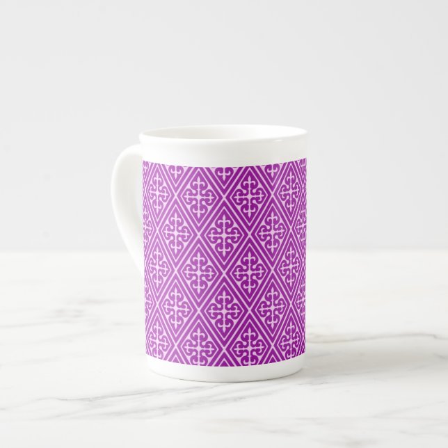 Medieval Damask Diamonds, amethyst purple Bone China Mug (Front Left)