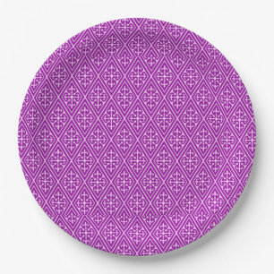 Medieval Damask Diamonds, amethyst purple Paper Plate