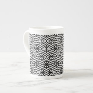 Medieval Damask Diamonds, black and white Bone China Mug