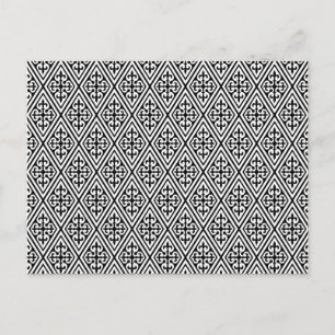 Medieval Damask Diamonds, black and white Postcard