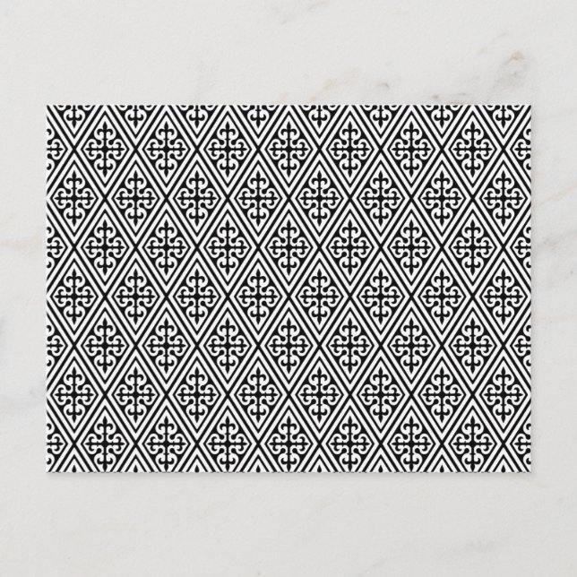 Medieval Damask Diamonds, black and white Postcard (Front)