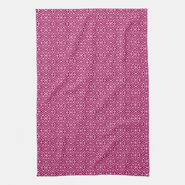 Medieval Damask Diamonds, burgundy wine Kitchen Towel (Vertical)