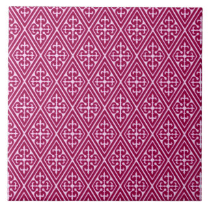 Medieval Damask Diamonds, burgundy wine Tile