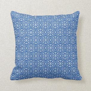 Medieval Damask Diamonds, cobalt blue Throw Pillow