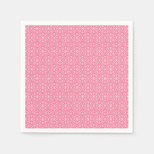 Medieval Damask Diamonds, coral pink & white Napkin