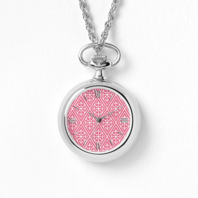 Medieval Damask Diamonds, coral pink & white Watch (Front)