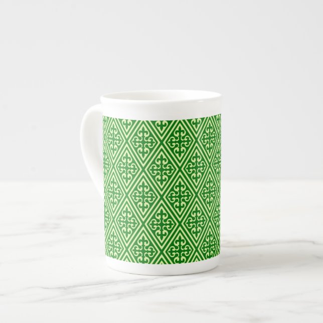 Medieval Damask Diamonds, dark pine green Bone China Mug (Front Left)