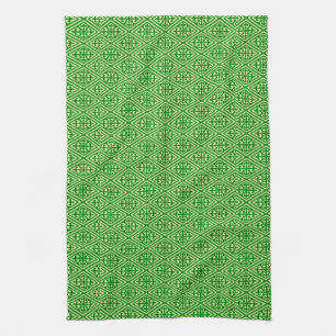 Medieval Damask Diamonds, dark pine green Kitchen Towel