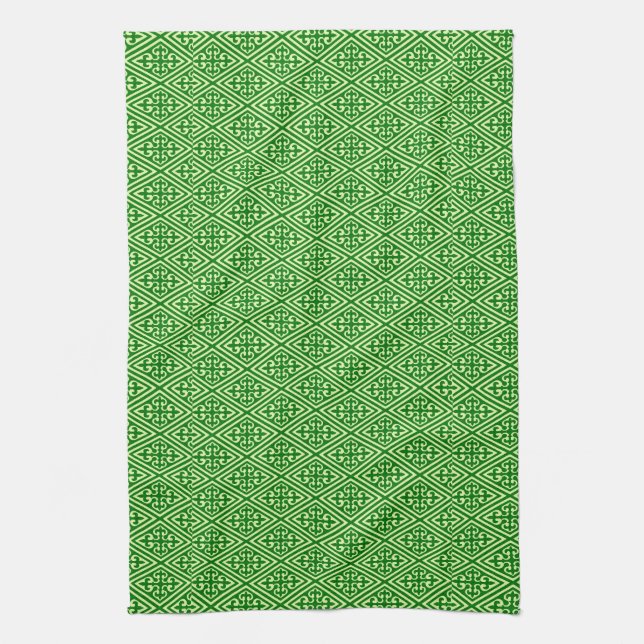 Medieval Damask Diamonds, dark pine green Kitchen Towel (Vertical)