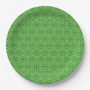 Medieval Damask Diamonds, dark pine green Paper Plate