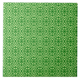 Medieval Damask Diamonds, dark pine green Tile