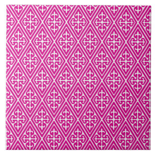 Medieval Damask Diamonds, magenta and white Tile