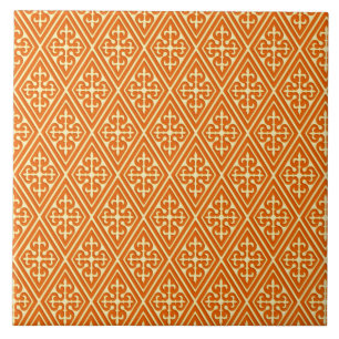 Medieval Damask Diamonds, mandarin orange Tile